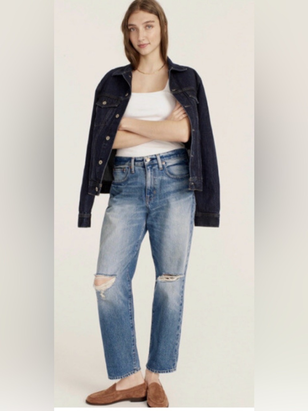 J. Crew Slouchy Boyfriend Jeans 32 NWT medium wash distressed